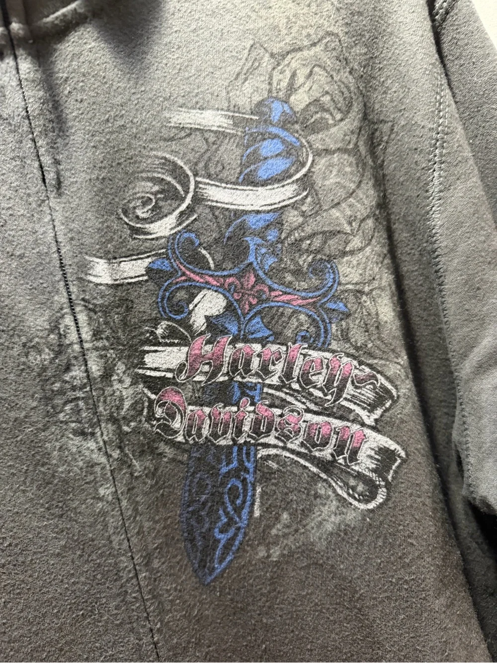 Harley-Davidson Black Zip-Up Jacket with Pink Wing Graphic